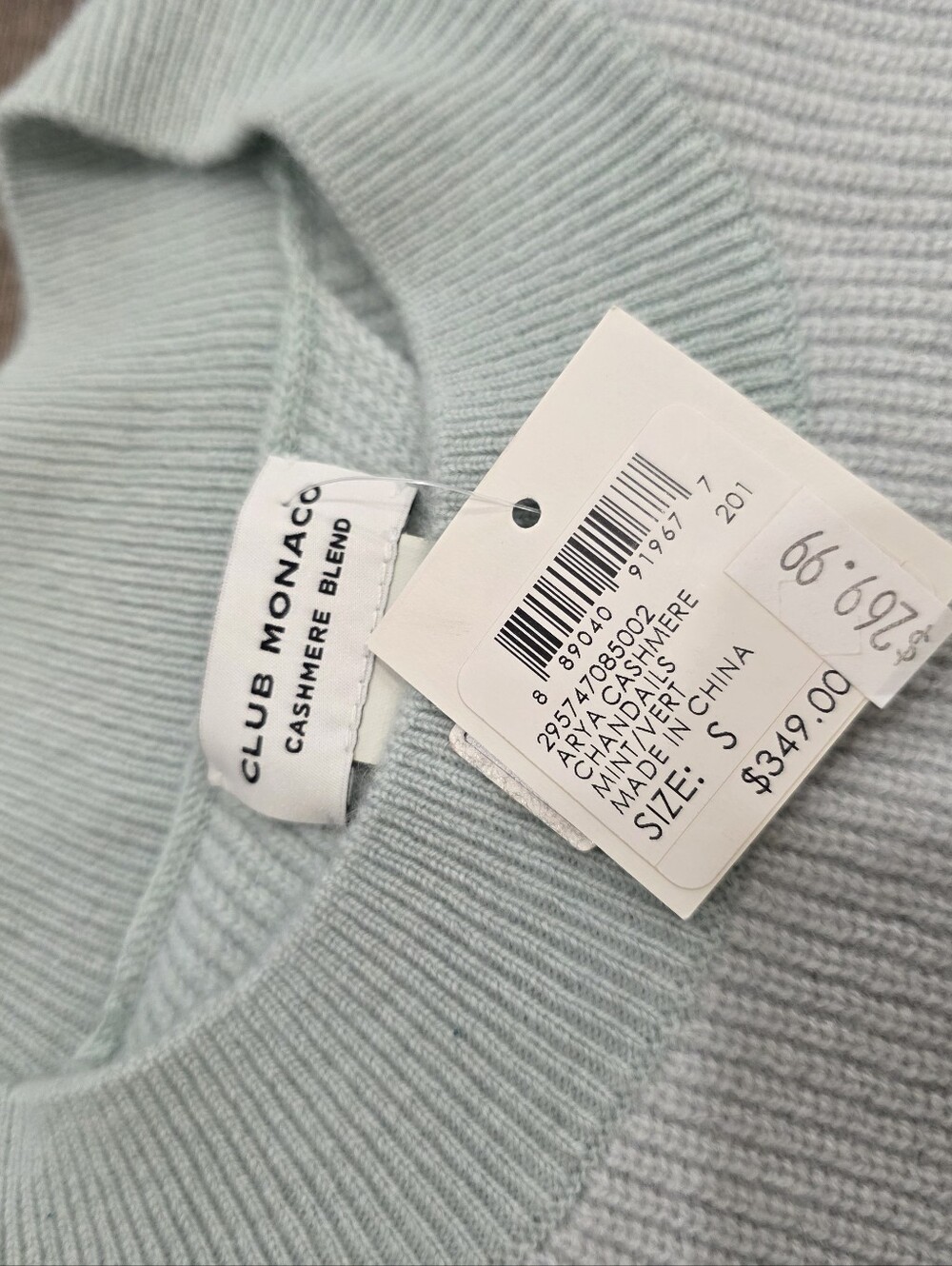 Nwt Club Monaco 349$ Arya Cashmere Light Blue Cream Colorblock Sweater Y2K Lux - Picture 5 of 9